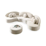 Modern 7-Seat Sofa Round Sectional Beige Velvet Upholstered with Ottoman & Pillows-Richsoul-Furniture,Living Room Furniture,Sectionals