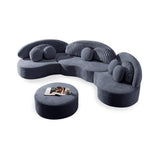 Modern 7-Seat Sofa Round Sectional Beige Velvet Upholstered with Ottoman & Pillows-Richsoul-Furniture,Living Room Furniture,Sectionals