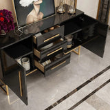 Black 47" Wood Kitchen Sideboard with Drawers Modern Sideboard Buffet