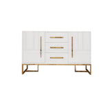 Modern 47" White Buffet 2 Doors & 3 Drawers Kitchen Storage Sideboard Cabinet in Gold