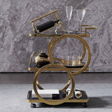 Chariot de bar à 3 niveaux moderne sur roue avec poignée dans le style en or noir et brossé A