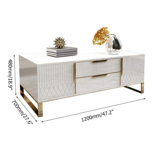 White Rectangular Coffee Table with Storage of Drawers & Doors in Gold-Richsoul-Coffee Tables,Furniture,Living Room Furniture