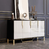 Contemporary White and Black Wood Sideboard Buffet Table 4 Doors for Kitchen Storage 60"