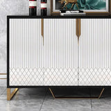 Contemporary White and Black Wood Sideboard Buffet Table 4 Doors for Kitchen Storage 60"