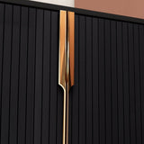 Aro Contemporary Black Chest 2 Doors &amp; Shelf Accent Cabinet mit Edelstahl in Gold