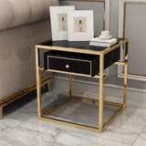 Modern Luxurious Black Square Side Table 1 Drawer End Table Stainless Steel in Gold