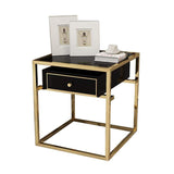 Modern Luxurious Black Square Side Table 1 Drawer End Table Stainless Steel in Gold-Richsoul-End &amp; Side Tables,Furniture,Living Room Furniture