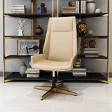 PU-Leder gepolsterter Bürostuhl Drehstuhl mit hoher Rückenlehne Goldsockel Chefsessel