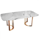 79" Faux Marble Dining Table Gold Rectangular Top Stainless Steel Base