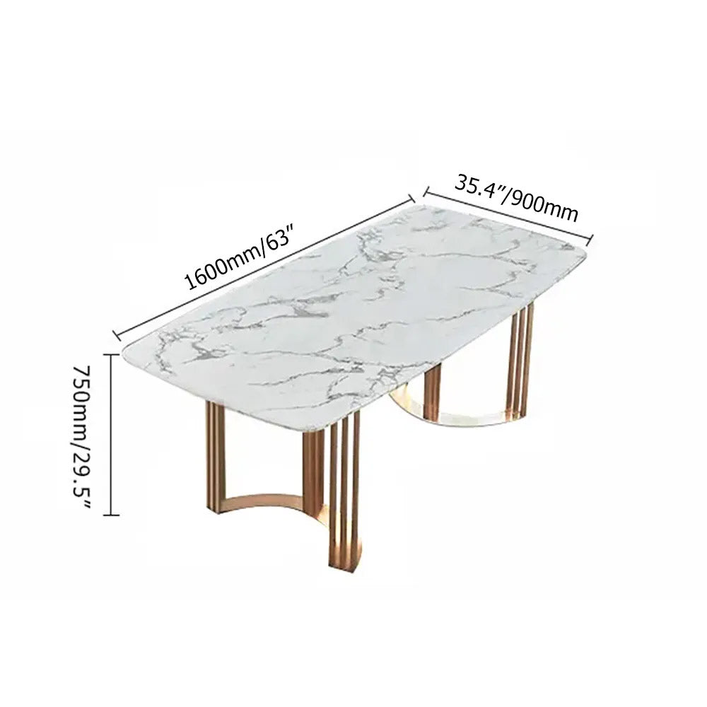 79" Faux Marble Dining Table Gold Rectangular Top Stainless Steel Base