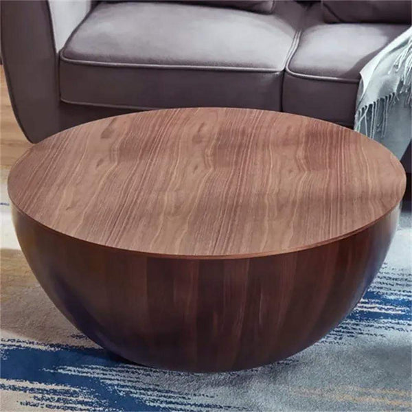 Round Drum Coffee Table with Storage Walnut Bowl Shaped Coffee Table S ...