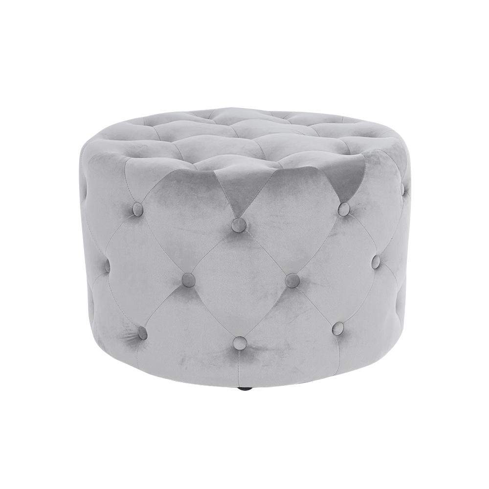 Tufted Ottoman Light Gray Velvet Ottoman Coffee Table Tufted Cocktail Ottoman Round-Richsoul-Furniture,Living Room Furniture,Ottomans &amp; Benches