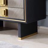 59" Sideboard Buffet Glass Top with Storage Modern Sideboard Table with Brass Finish