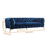 92" Blue Velvet Modern Chesterfield Sofa 3-Seater Button Tufted Back Leath-Aire Fabric-Richsoul-Furniture,Living Room Furniture,Sofas &amp; Loveseats