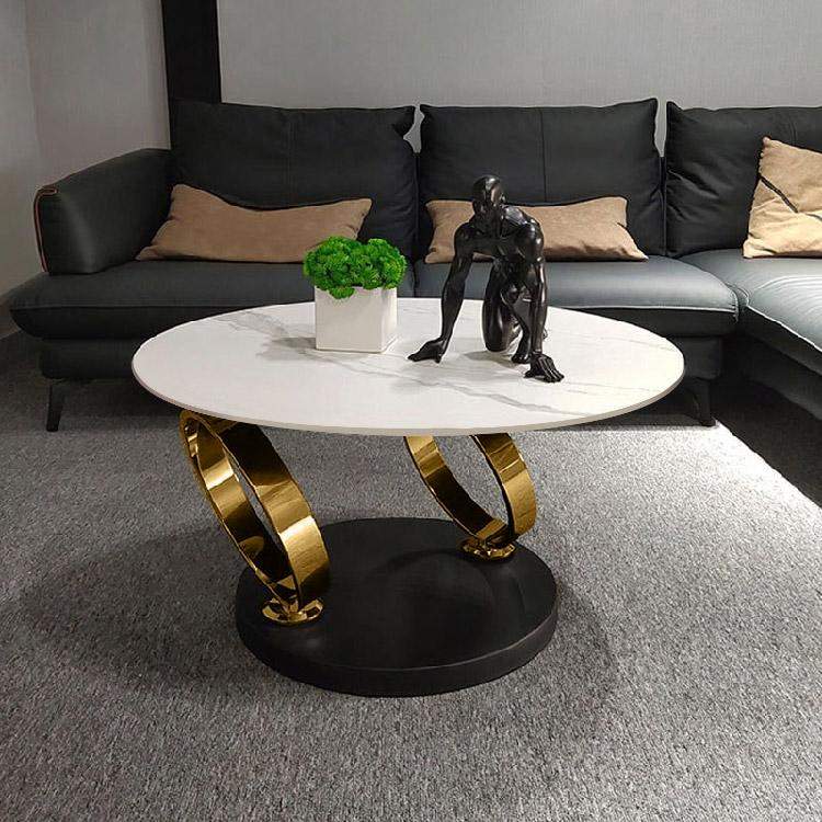 White Extendable Coffee Table with Ring-shaped Metal Pedestal-Richsoul-Coffee Tables,Furniture,Living Room Furniture