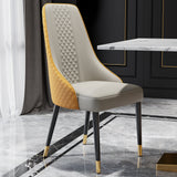 Juego de 2 sillas minimalistas de piel sintética tapizadas en naranja y beige para mesa de comedor