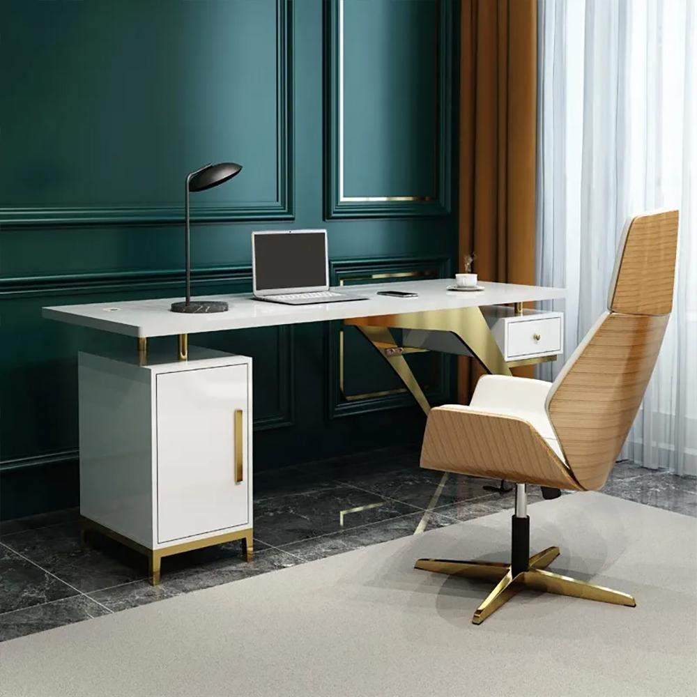 70.9" Ultra Modern White Computer Writing Desk with Storage & Drawer-Desks,Furniture,Office Furniture