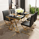55" Modern Black Rectangle Tempered Glass Dining Table