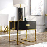 Modern Black Wooden End Table with 1 Drawer & Golden Double Pedestal-Richsoul-End &amp; Side Tables,Furniture,Living Room Furniture