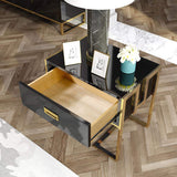 Modern Black Wooden End Table with 1 Drawer & Golden Double Pedestal-Richsoul-End &amp; Side Tables,Furniture,Living Room Furniture