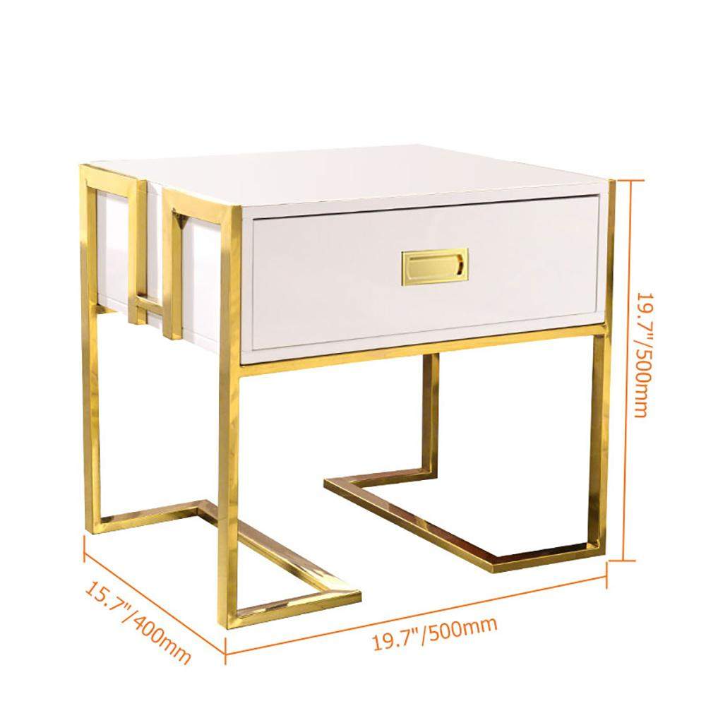 Modern Black Wooden End Table with 1 Drawer & Golden Double Pedestal-Richsoul-End &amp; Side Tables,Furniture,Living Room Furniture