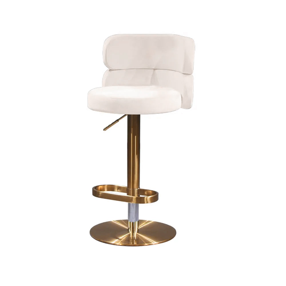 Swivel Bar Stool with Backrest Adjustable Height Beige Velvet Upholstery in Gold Finish