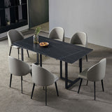 63" Rectangle Stone Dining Table Black Dining Table Carbon Steel Base