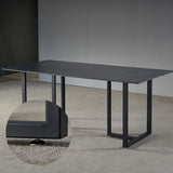 Mesa de comedor rectangular de piedra de 63" Mesa de comedor negra Base de acero al carbono