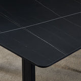 63" Rectangle Stone Dining Table Black Dining Table Carbon Steel Base