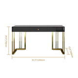47" Glossy White Writing Desk with Drawer Modern Office Desk Gold Base-Desks,Furniture,Office Furniture