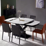 71 "Table à manger en pierre blanche extensible moderne avec base de chevalet à feuilles de drop 4-6 places