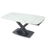 71 "ドロップリーフトレッスルベースを備えたモダンな拡張可能な白い石のダイニングテーブル4-6シーター