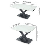 71" Modern Extendable White Stone Dining Table with Drop Leaf Trestle Base 4-6 Seater