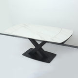 71 "Table à manger en pierre blanche extensible moderne avec base de chevalet à feuilles de drop 4-6 places