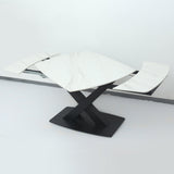 71" Moderner ausziehbarer weißer Stein-Esstisch mit Drop Leaf Trestle Base 4-6 Seater