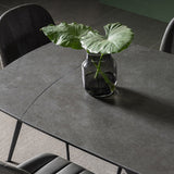 Mesa de comedor moderna extensible de piedra gris de 71" con hoja abatible y base de caballete para 4-6 personas