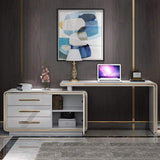 Modern Gray 55" L-Shaped Desk Corner Computer Desk with Cabinet-Desks,Furniture,Office Furniture
