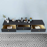 Modern Black Floating Desk Mounted Writing Desk with Drawers Side Cabinet Included-Desks,Furniture,Office Furniture
