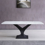 71 "白いブラックメタルYベースを備えたモダンな長方形の石のダイニングテーブル