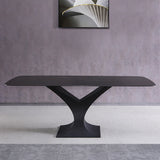 71 "Table à manger en pierre rectangulaire moderne avec-base en métal noir en blanc