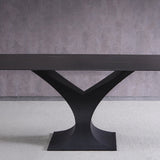 71" moderner rechteckiger Stein-Esstisch mit Y-Fuß aus schwarzem Metall in Weiß