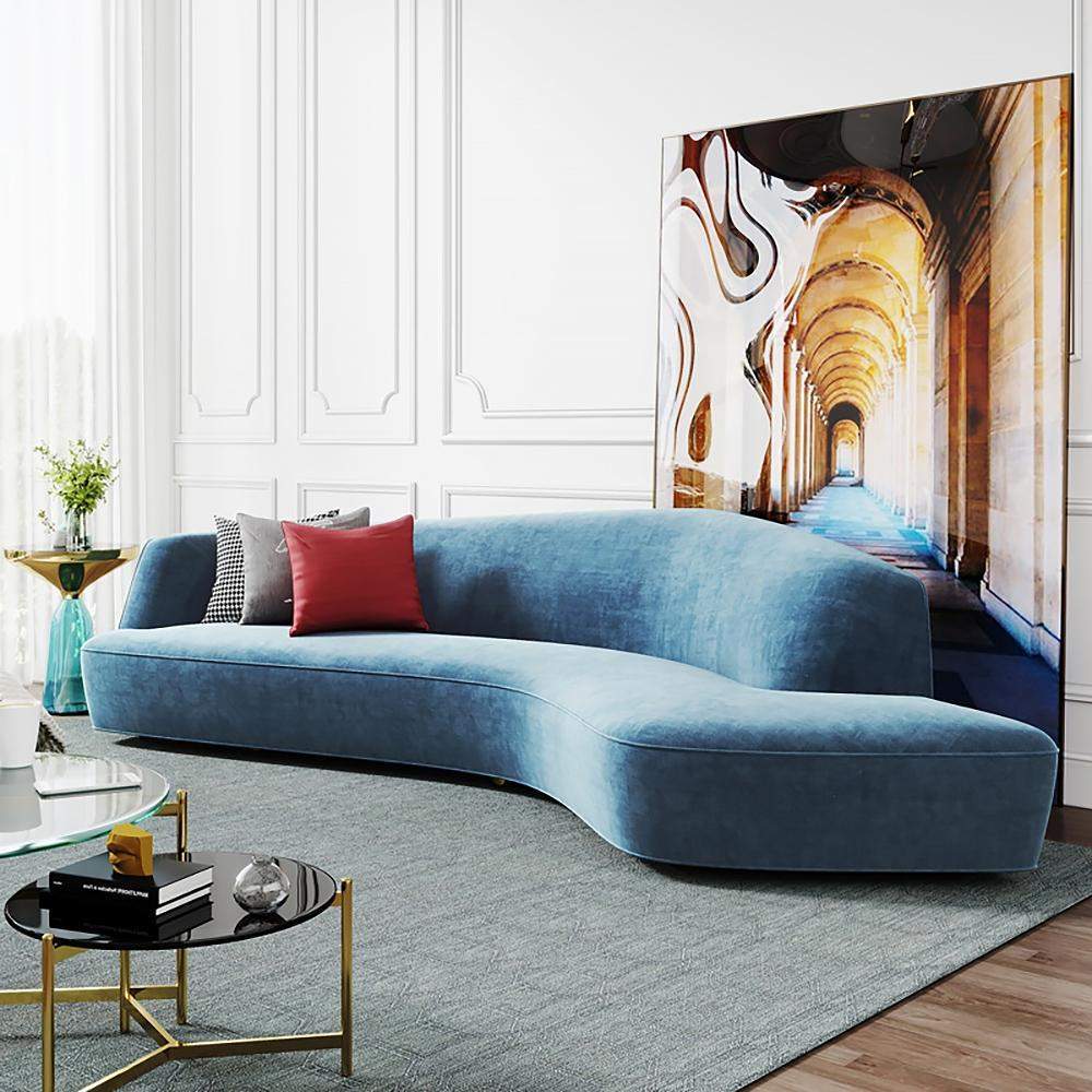 82.7"/94.5" Blue Curved Sofa Upholstered Corner Chaise Sofa Velvet-Furniture,Living Room Furniture,Sofas &amp; Loveseats