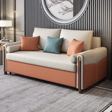 Kingsize-Schlafsofa, gepolstertes, umwandelbares Sofa, weißes und orangefarbenes Leder