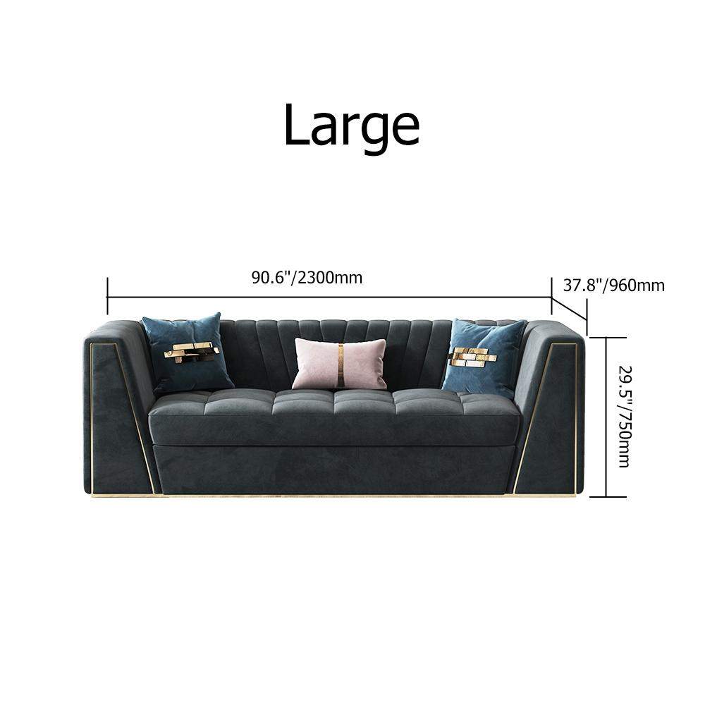 90.6" Modular Velvet Sofa Deep Gray Tufted Upholstery Modern Couch Floor Sofa in Large-Richsoul-Furniture,Living Room Furniture,Sofas &amp; Loveseats