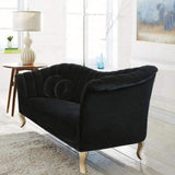 86.6" Black Velvet Upholstered Sofa Channel Tufted 3-Seater Sofa in Gold-Richsoul-Furniture,Living Room Furniture,Sofas &amp; Loveseats