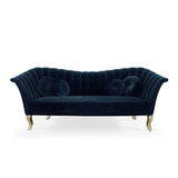 86.6" Black Velvet Upholstered Sofa Channel Tufted 3-Seater Sofa in Gold-Richsoul-Furniture,Living Room Furniture,Sofas &amp; Loveseats