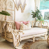 Cotton & linen Upholstered Sofa Rattan Frame Natural Sofa in Large