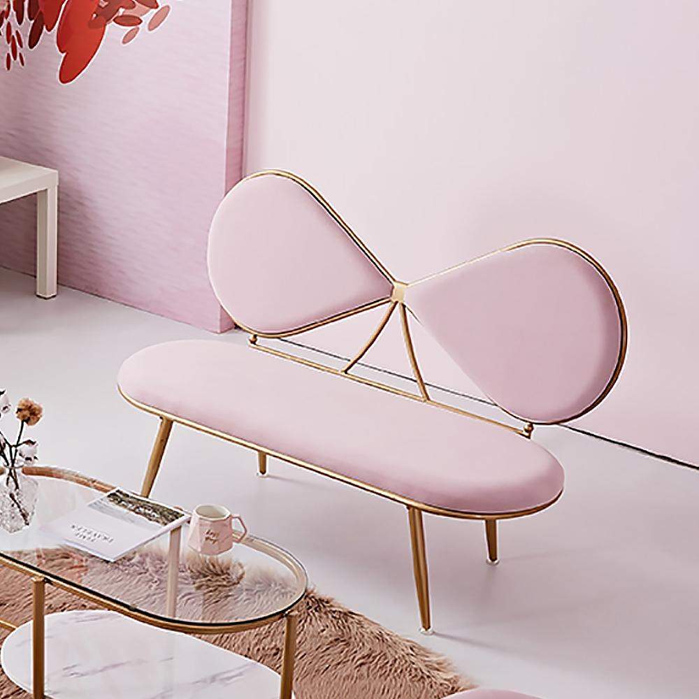 Pink 49" Bowknot Loveseat Velvet Upholstered Sofa in Gold Legs-Richsoul-Furniture,Living Room Furniture,Sofas &amp; Loveseats