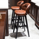 PU Leather Upholstered Bar Stool Brown Mid-Century Counter Stool Set of 2