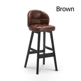 PU Leather Upholstered Bar Stool Brown Mid-Century Counter Stool Set of 2